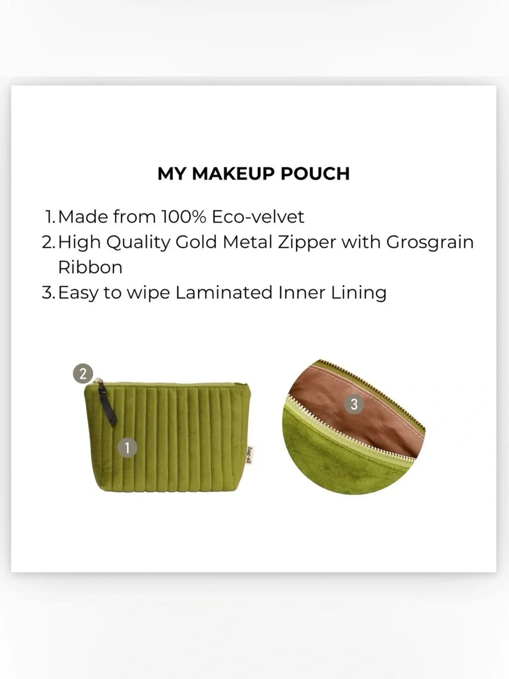 NIB : My Make Up Bag - Green Velvet | Bag All